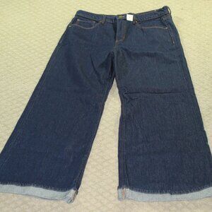 NWT Ann Taylor The Palazzo Mid Rise Perfect Pocketing Cuffed Dark Wash Blue Jean